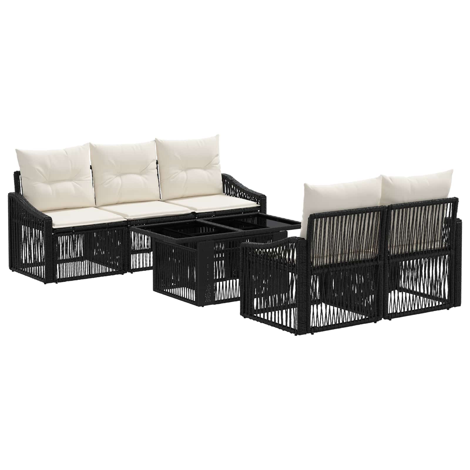 Gartensofa-set 6 stk. Schwarz und Cremeweiß Poly-Rattan