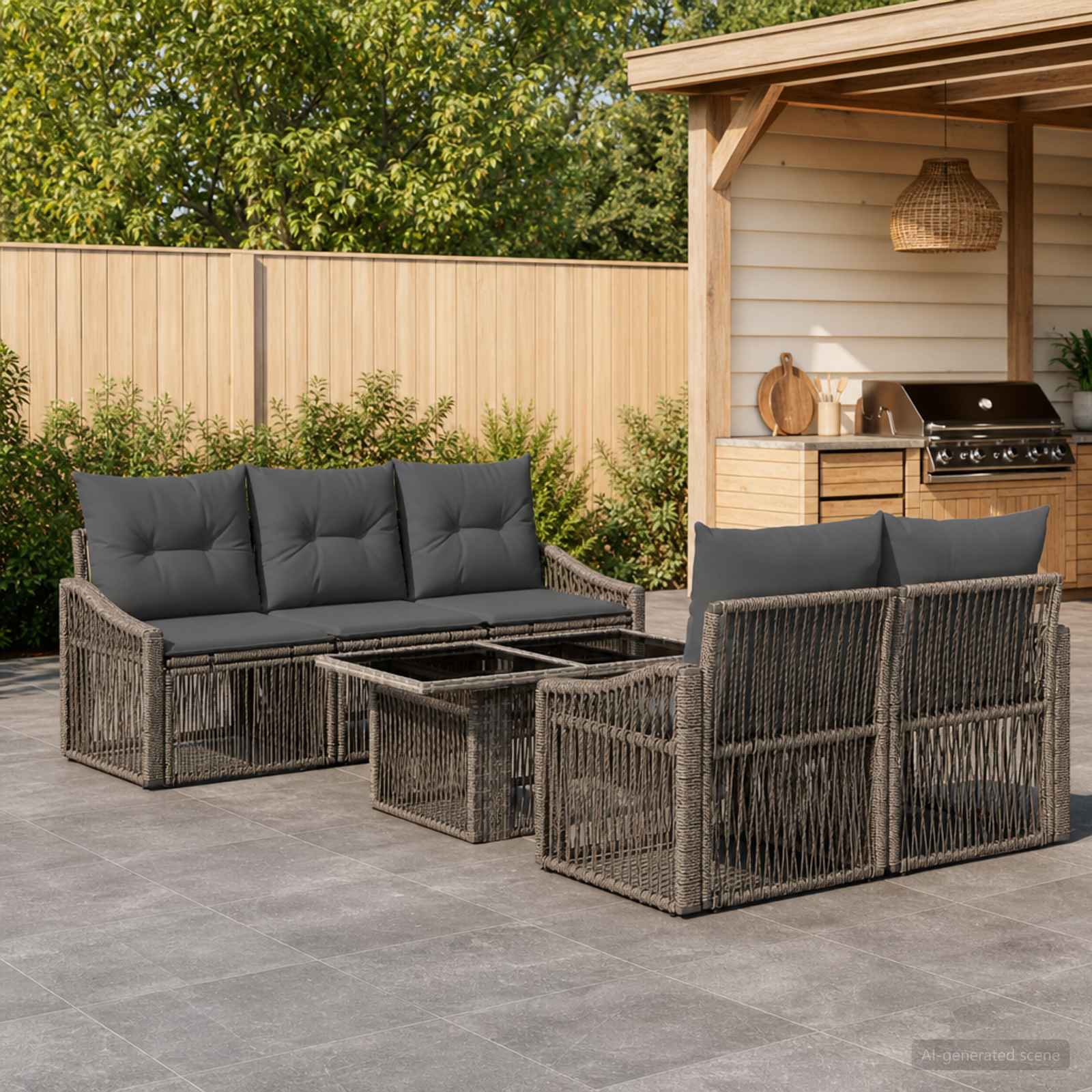 Gartensofa-set 6 stk. Grau und Dunkelgrau Poly-Rattan