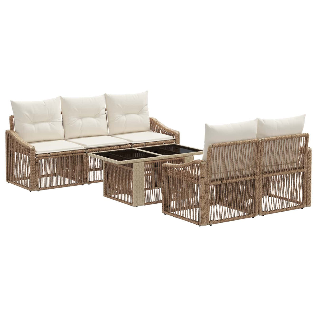 Gartensofa-set 6 stk. Beige und Cremeweiß Poly-Rattan