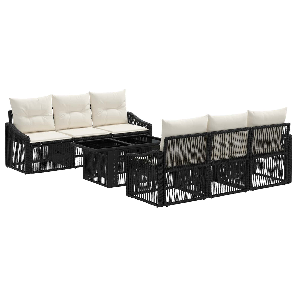 Gartensofa-set 7 stk. Schwarz und Cremeweiß Poly-Rattan