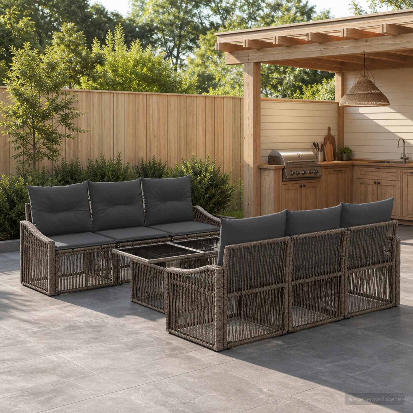 Gartensofa-set 7 stk. Grau und Dunkelgrau Poly-Rattan