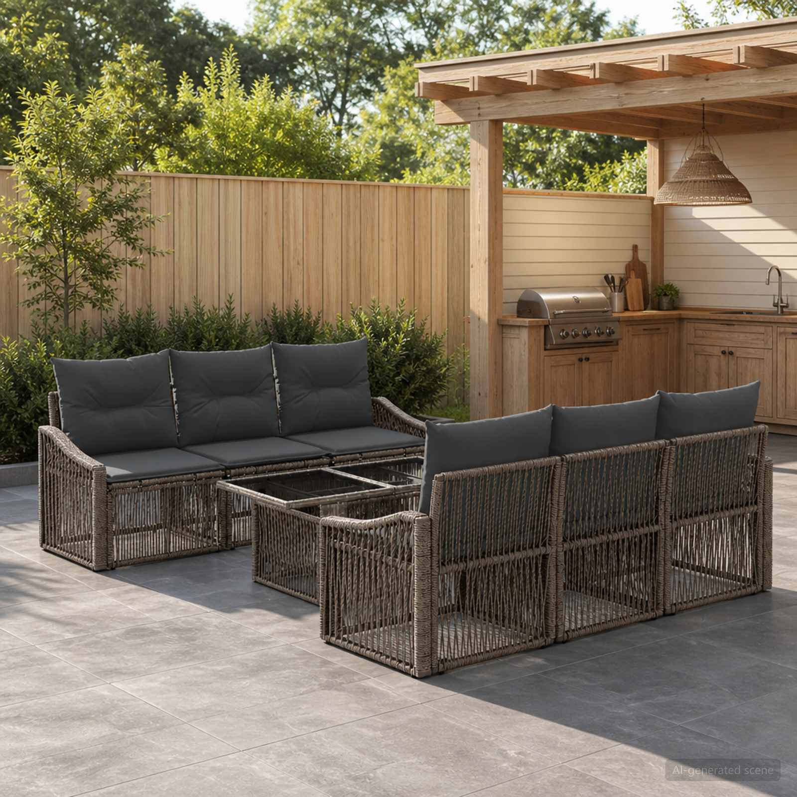 Gartensofa-set 7 stk. Grau und Dunkelgrau Poly-Rattan