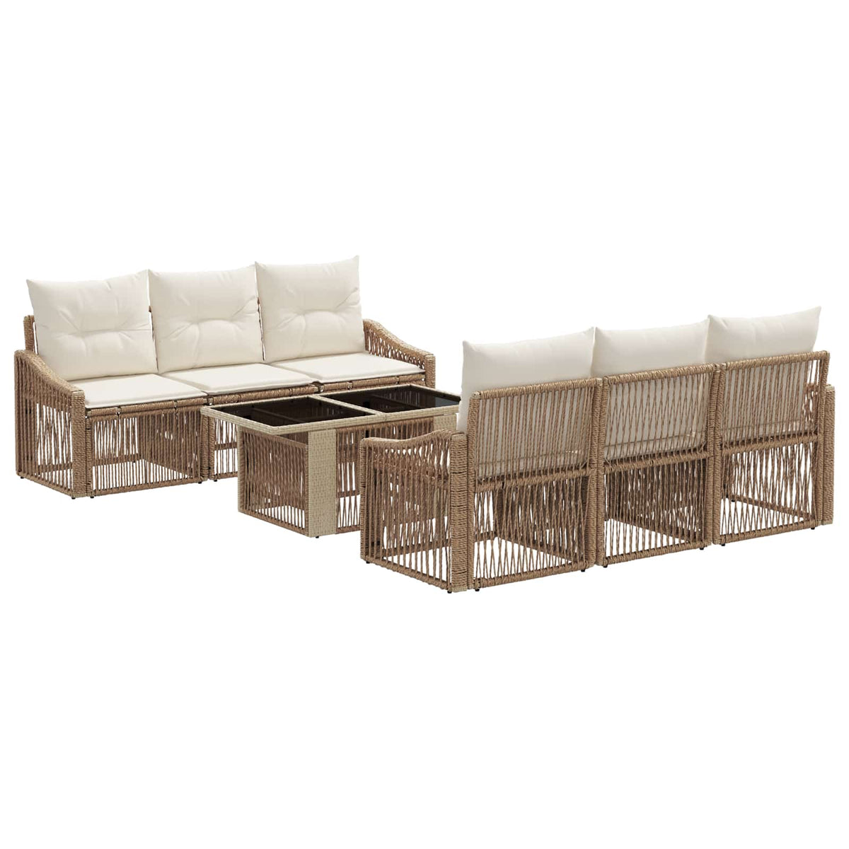 Gartensofa-set 7 stk. Beige und Cremeweiß Poly-Rattan