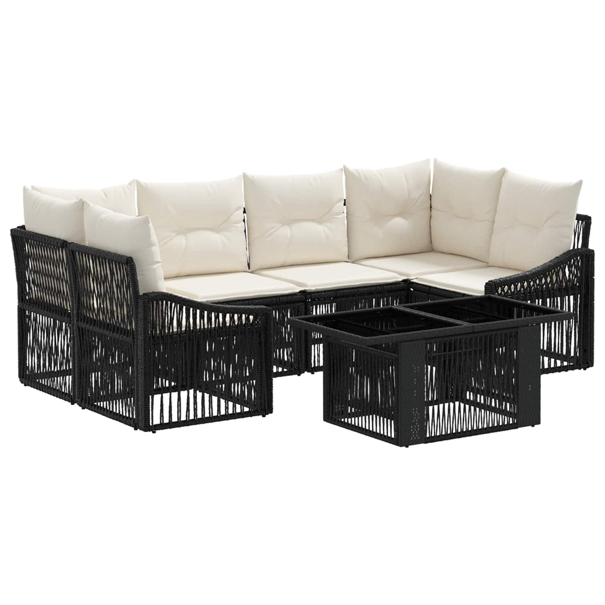 Gartensofa-set 7 stk. Schwarz und Cremeweiß Poly-Rattan