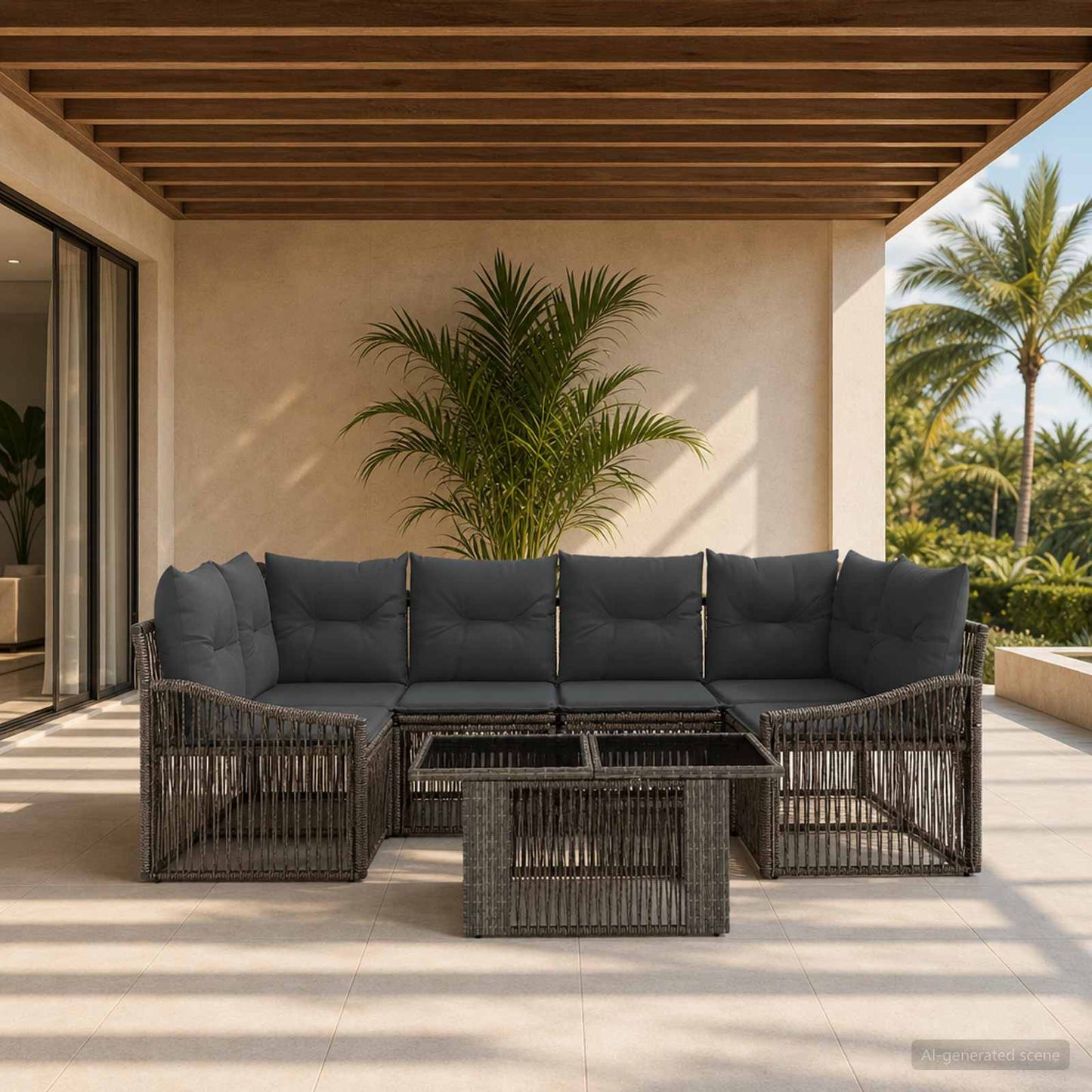 Gartensofa-set 7 stk. Grau und Dunkelgrau Poly-Rattan