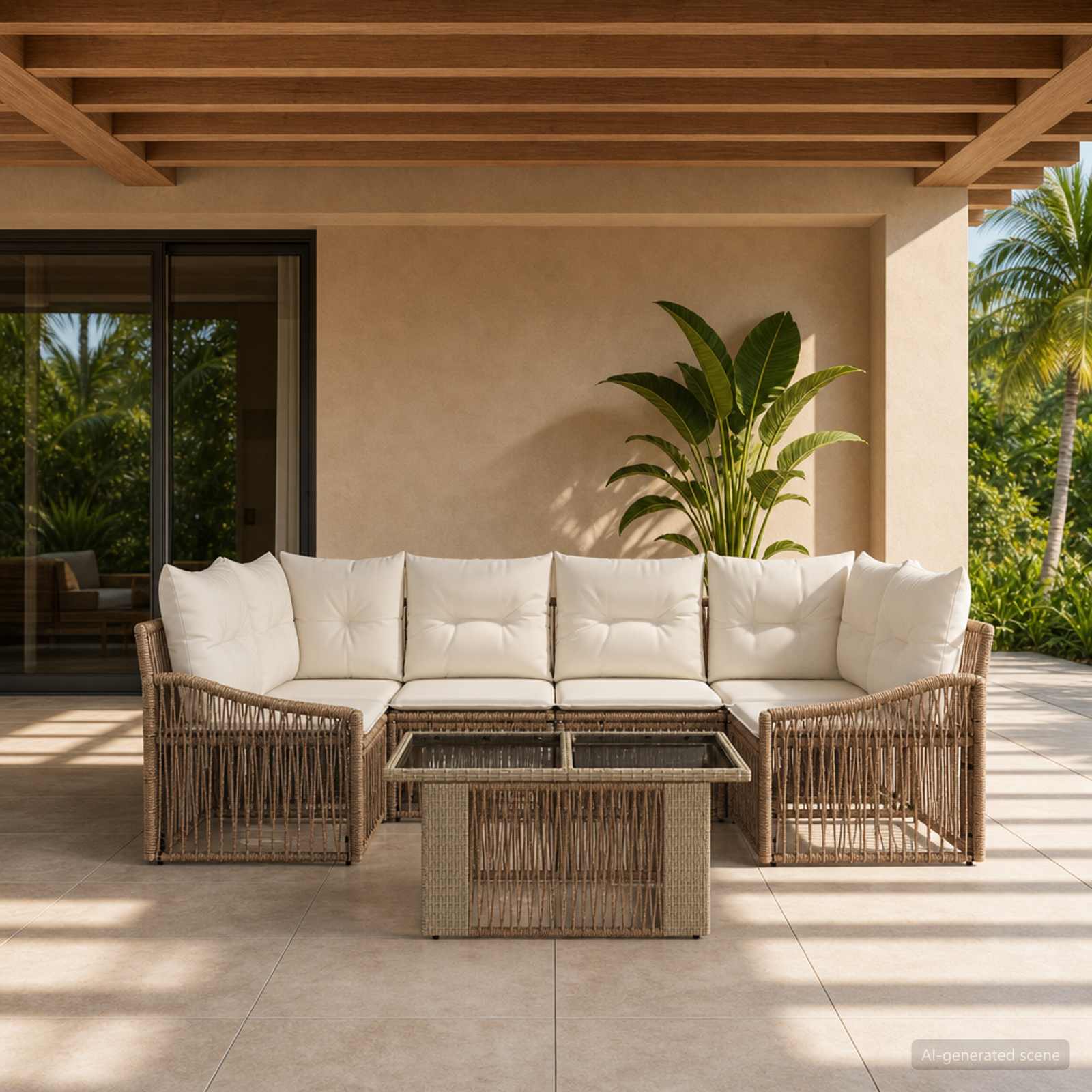 Gartensofa-set 7 stk. Beige und Cremeweiß Poly-Rattan