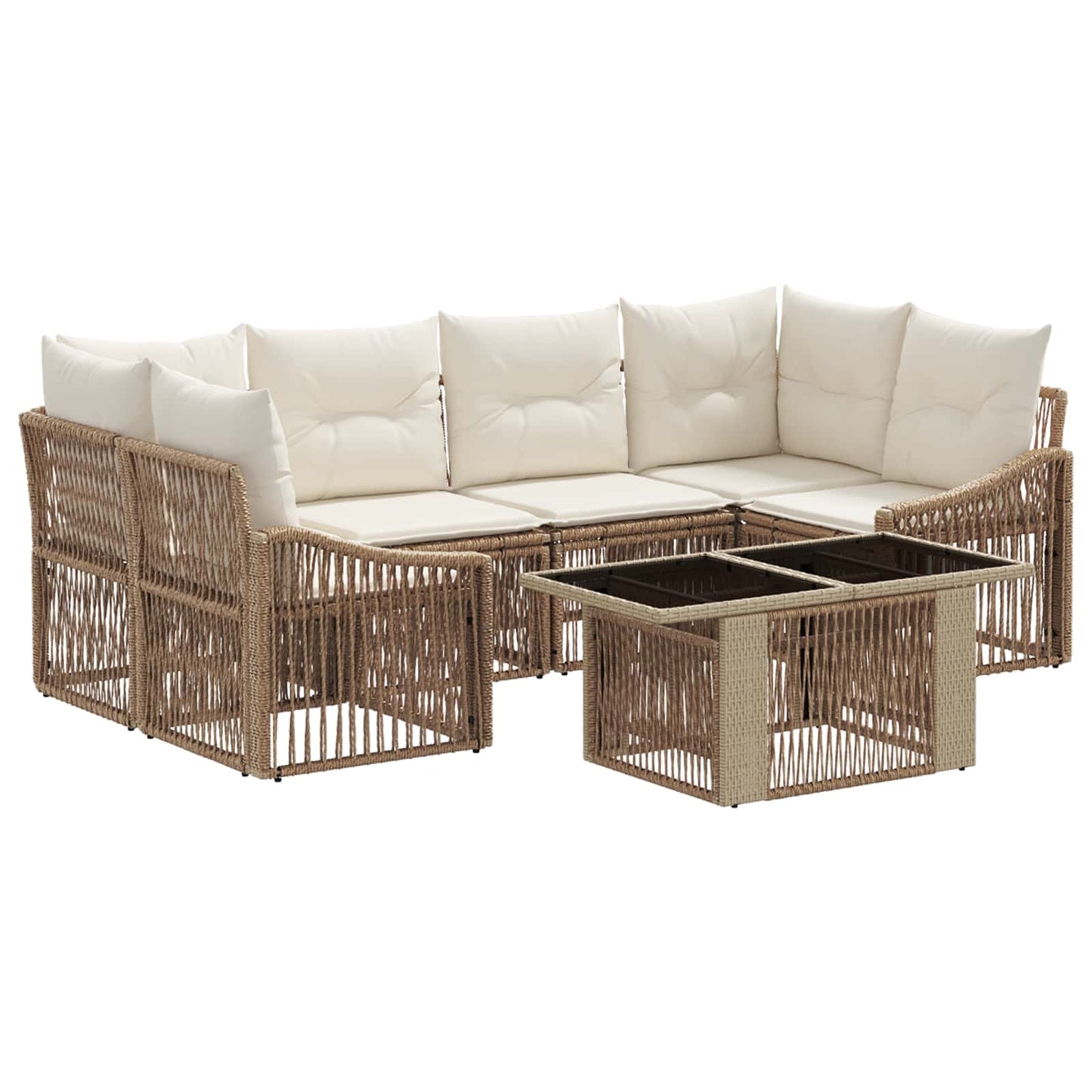 Gartensofa-set 7 stk. Beige und Cremeweiß Poly-Rattan