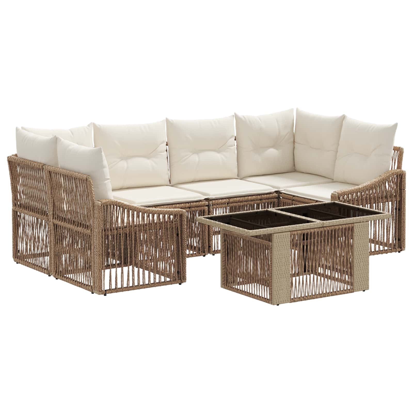 Gartensofa-set 7 stk. Beige und Cremeweiß Poly-Rattan