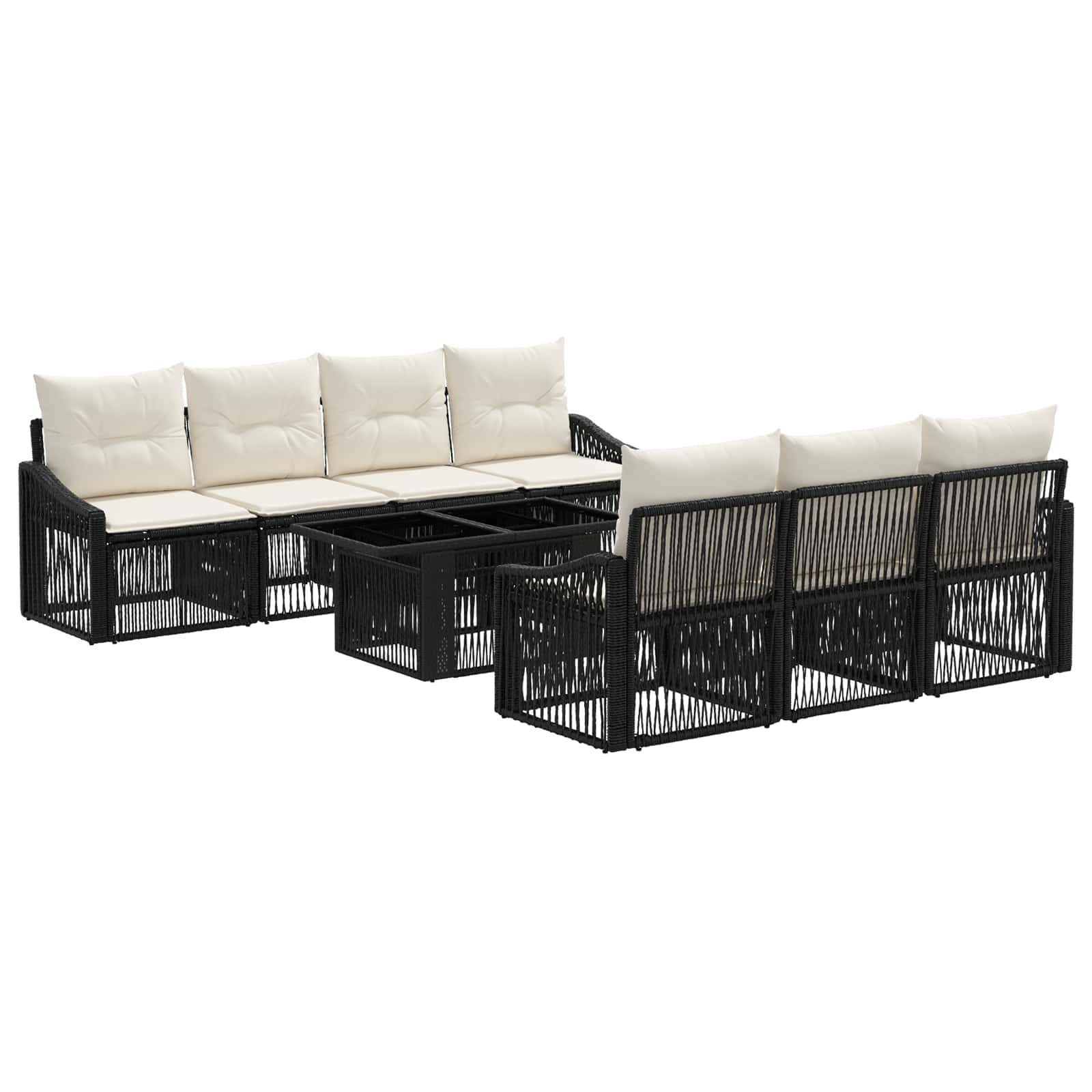 Gartensofa-set 8 stk. Schwarz und Cremeweiß Poly-Rattan