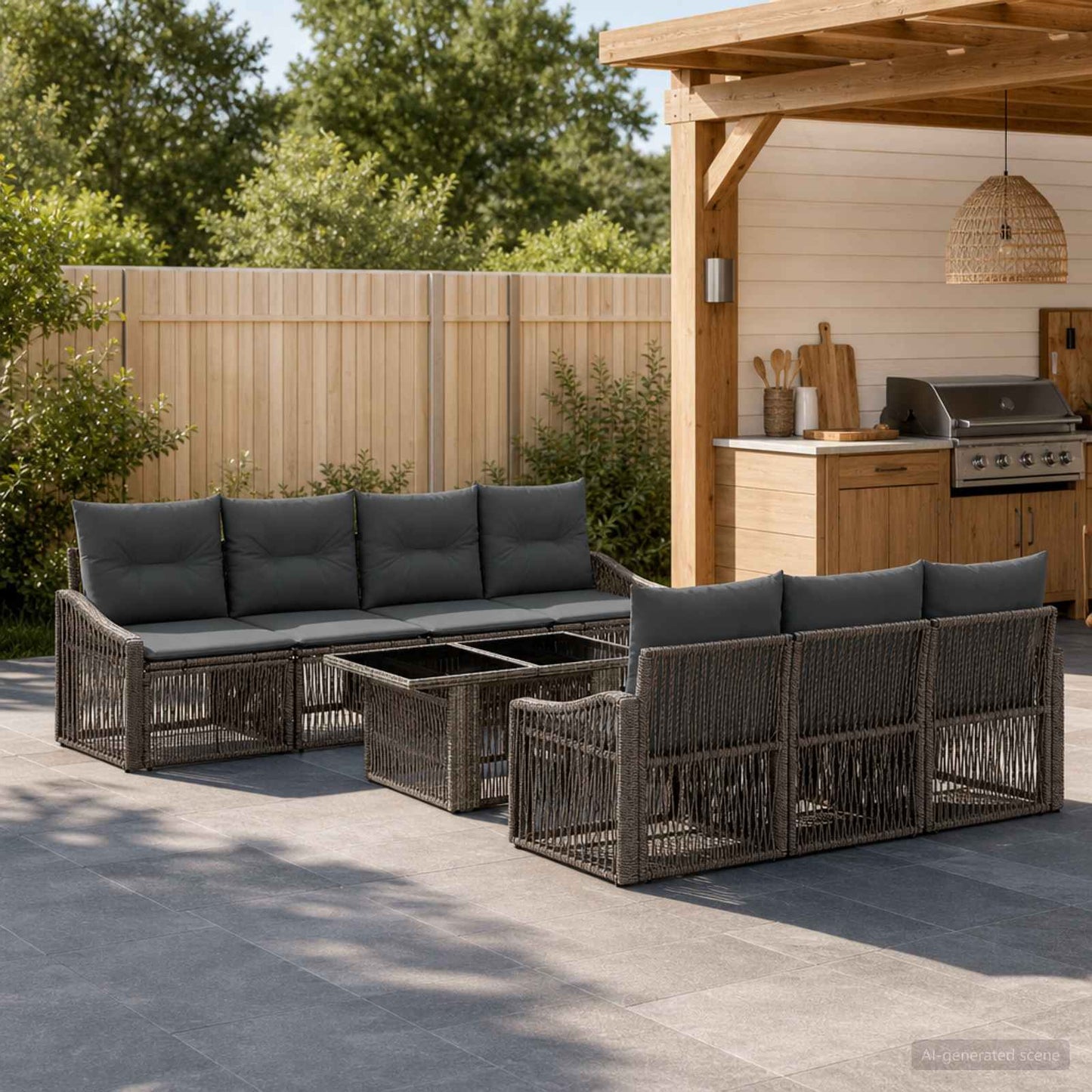 Gartensofa-set 8 stk. Grau und Dunkelgrau Poly-Rattan