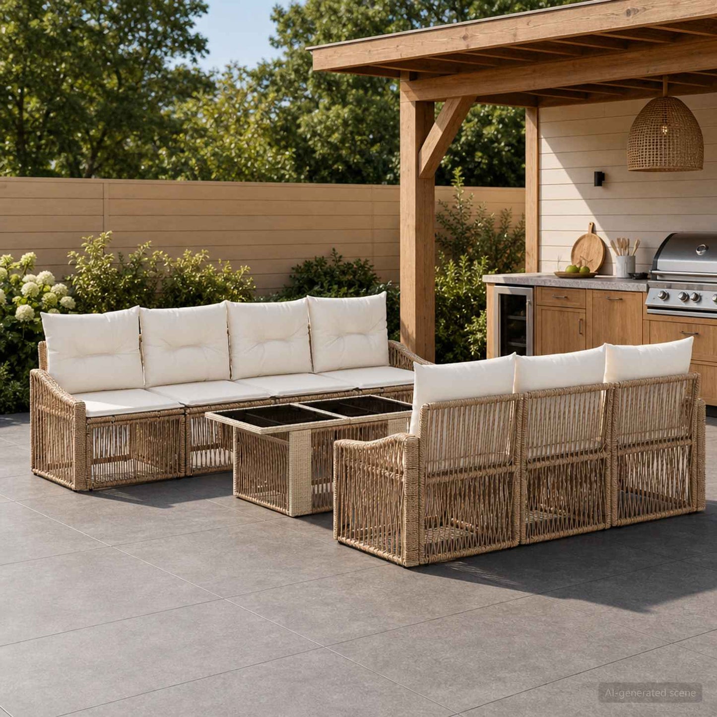 Gartensofa-set 8 stk. Beige und Cremeweiß Poly-Rattan