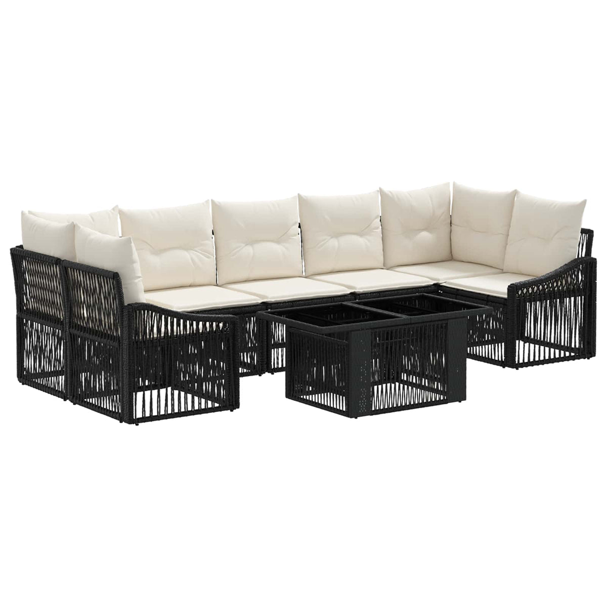 Gartensofa-set 8 stk. Schwarz und Cremeweiß Poly-Rattan
