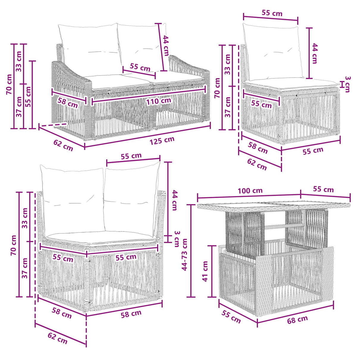 Gartensofa-set 8 stk. Schwarz und Cremeweiß Poly-Rattan