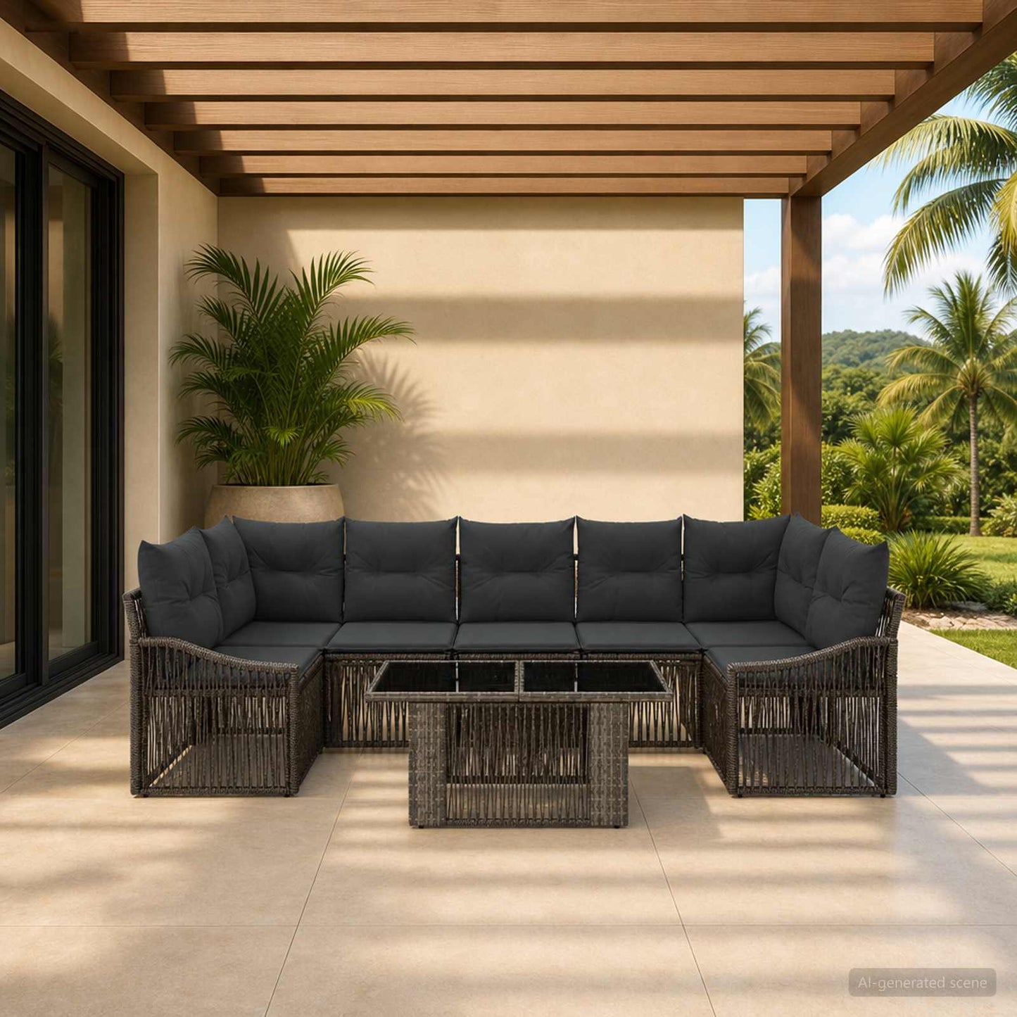 Gartensofa-set 8 stk. Grau und Dunkelgrau Poly-Rattan