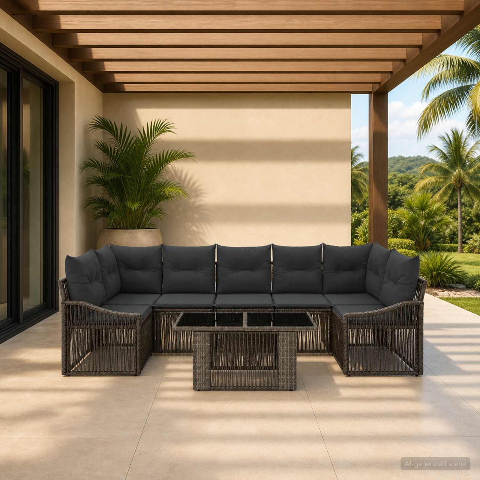 Gartensofa-set 8 stk. Grau und Dunkelgrau Poly-Rattan