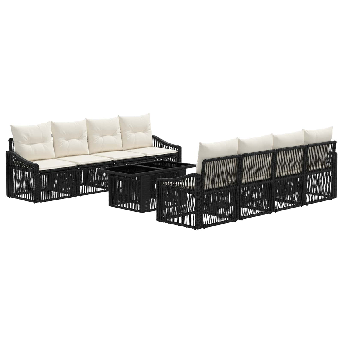 Gartensofa-set 9 stk. Schwarz und Cremeweiß Poly-Rattan