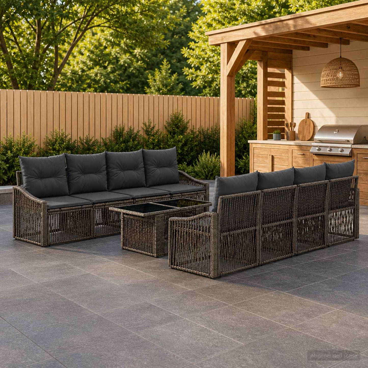 Gartensofa-set 9 stk. Grau und Dunkelgrau Poly-Rattan