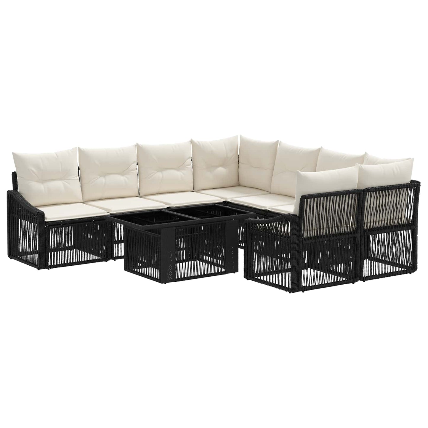 Gartensofa-set 9 stk. Schwarz und Cremeweiß Poly-Rattan