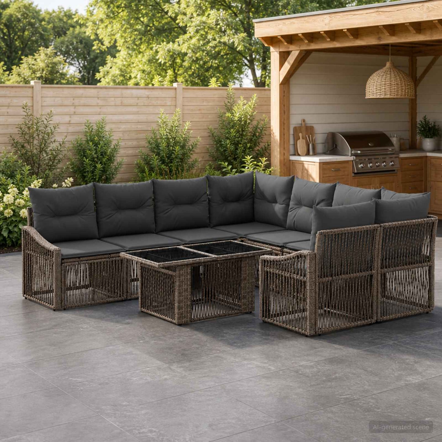 Gartensofa-set 9 stk. Grau und Dunkelgrau Poly-Rattan