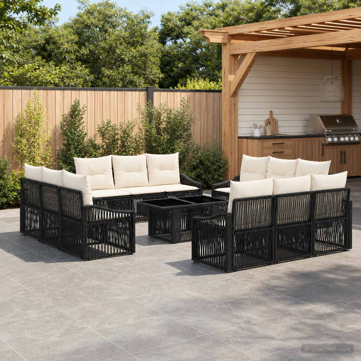 Gartensofa-set 13 stk. Schwarz und Cremeweiß Poly-Rattan