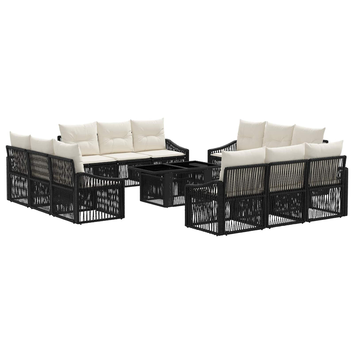 Gartensofa-set 13 stk. Schwarz und Cremeweiß Poly-Rattan