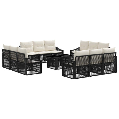 Gartensofa-set 13 stk. Schwarz und Cremeweiß Poly-Rattan