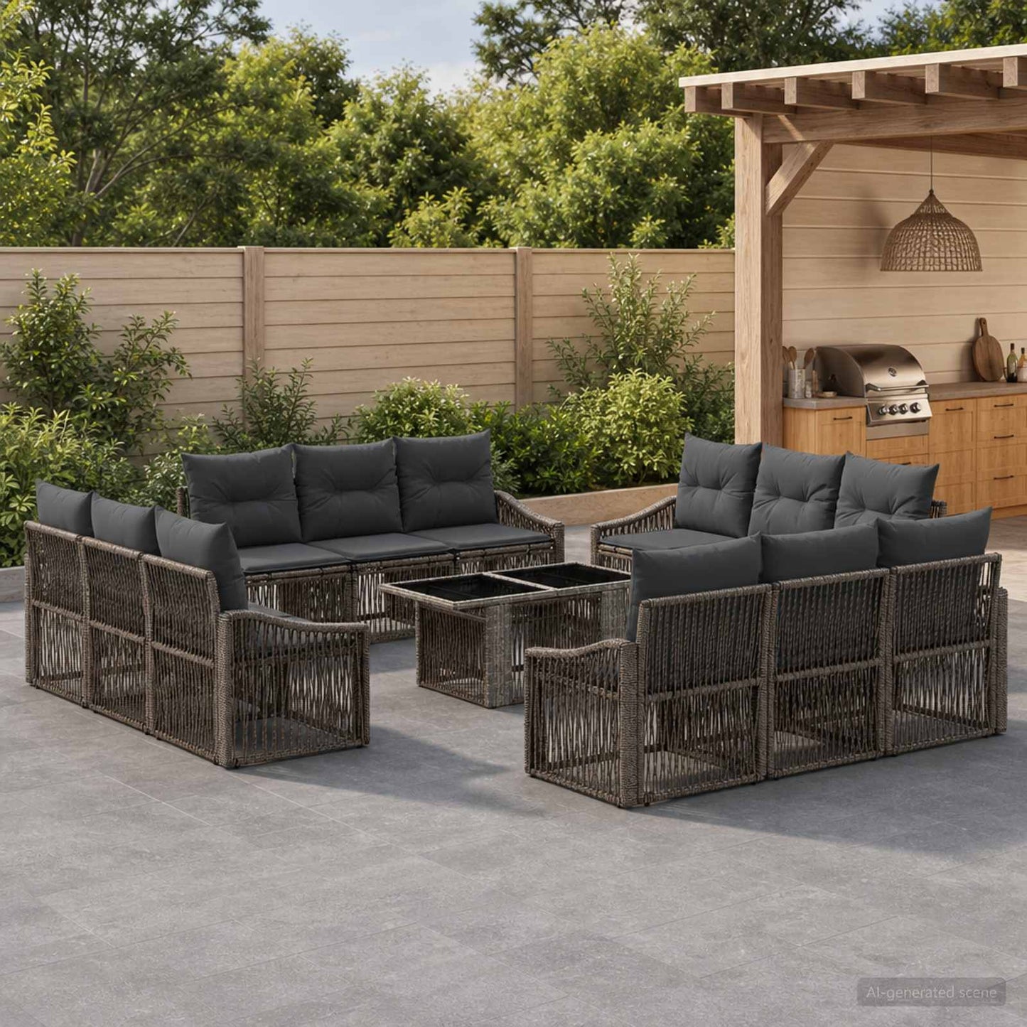 Gartensofa-set 13 stk. Grau und Dunkelgrau Poly-Rattan