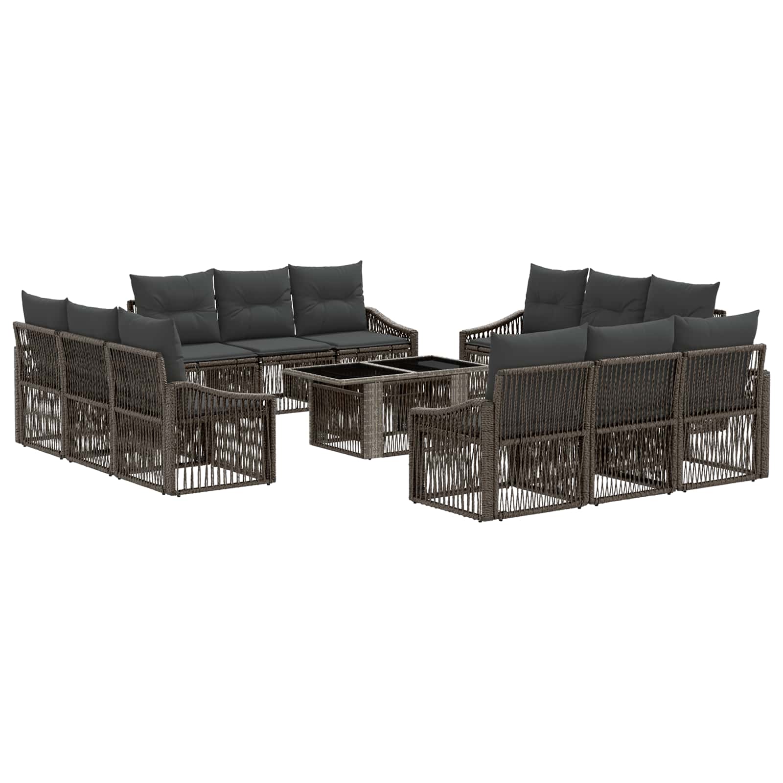 Gartensofa-set 13 stk. Grau und Dunkelgrau Poly-Rattan