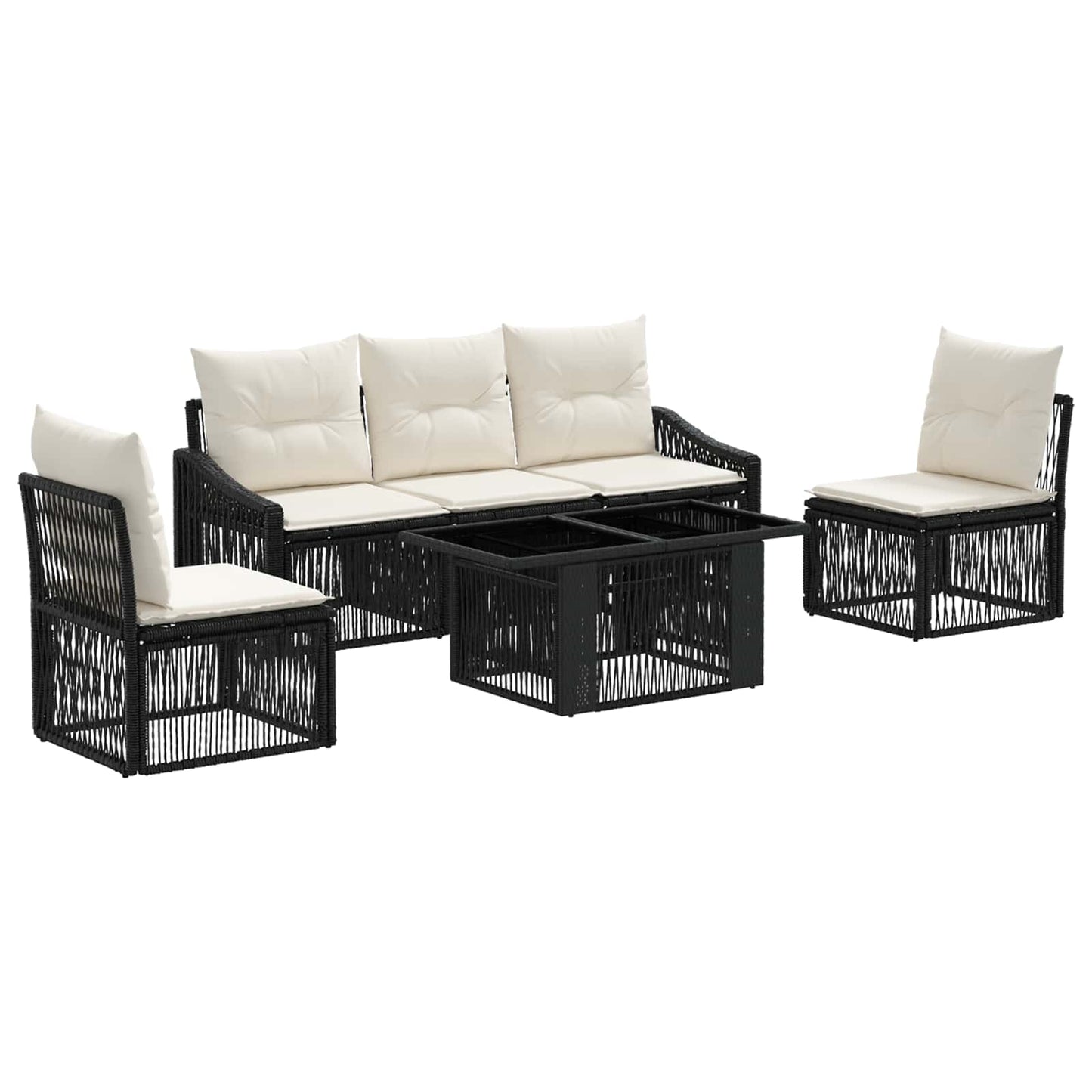 Gartensofa-set 6 stk. Schwarz und Cremeweiß Poly-Rattan