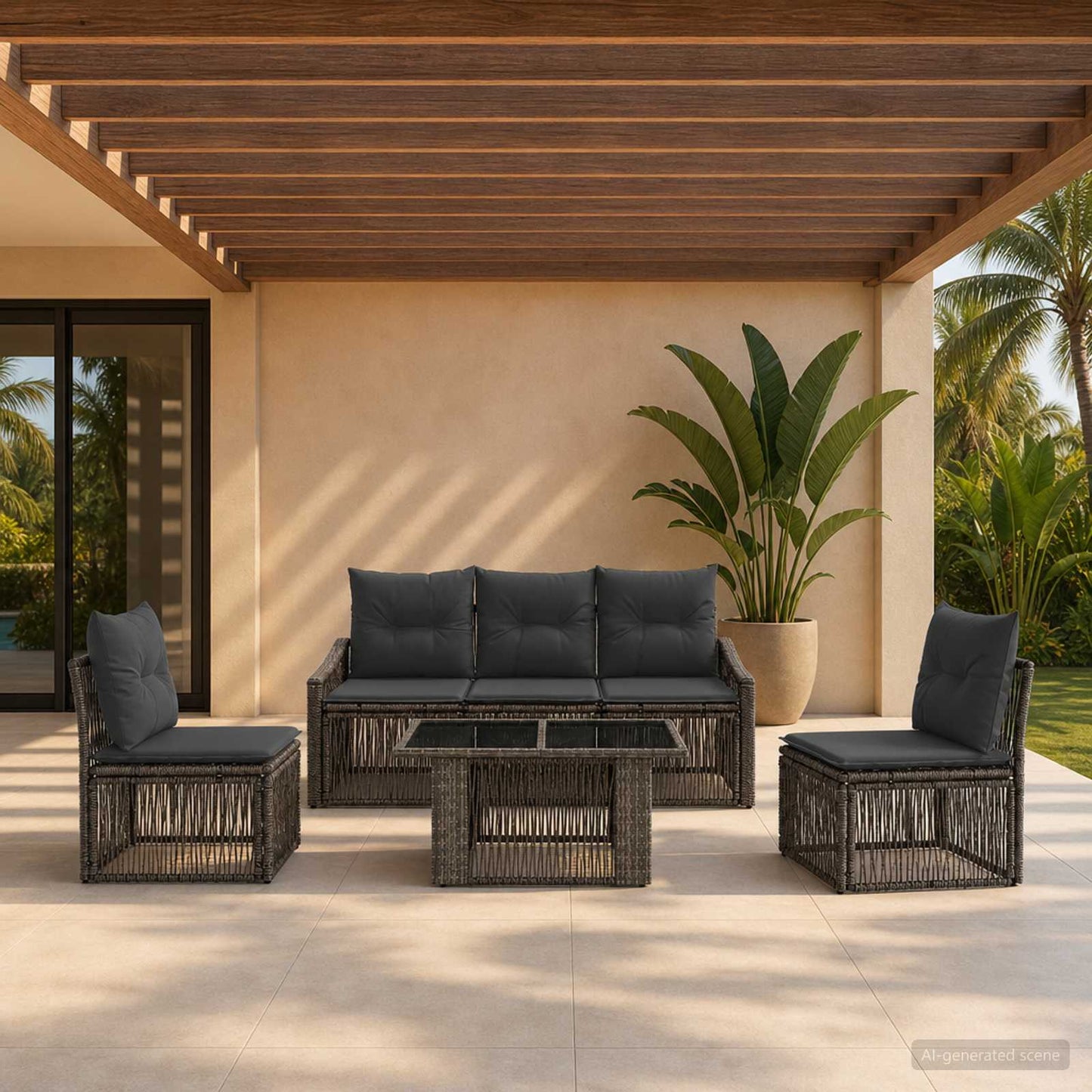 Gartensofa-set 6 stk. Grau und Dunkelgrau Poly-Rattan