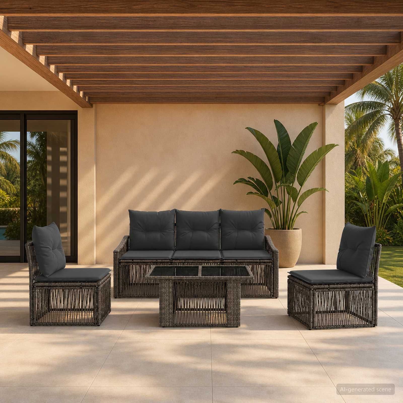 Gartensofa-set 6 stk. Grau und Dunkelgrau Poly-Rattan