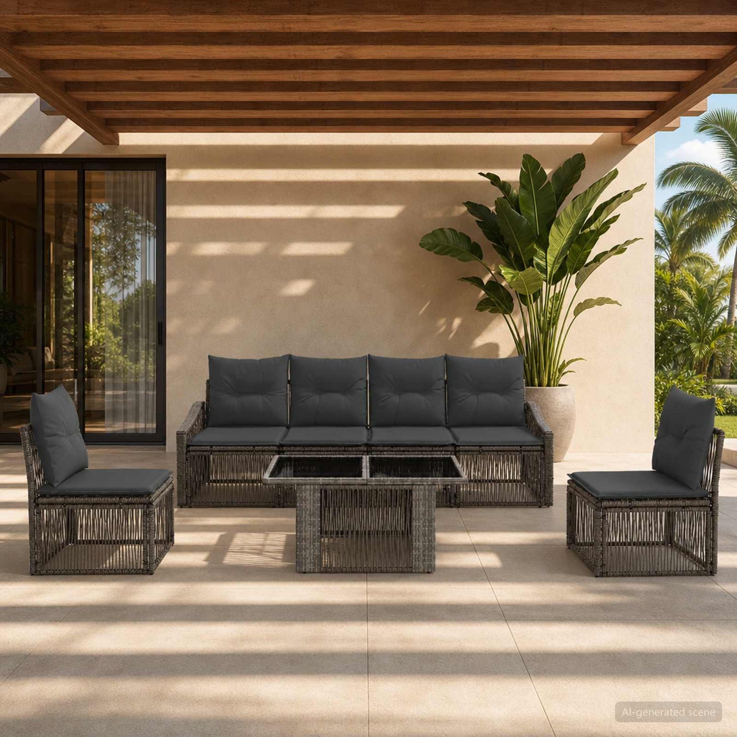 Gartensofa-set 7 stk. Grau und Dunkelgrau Poly-Rattan