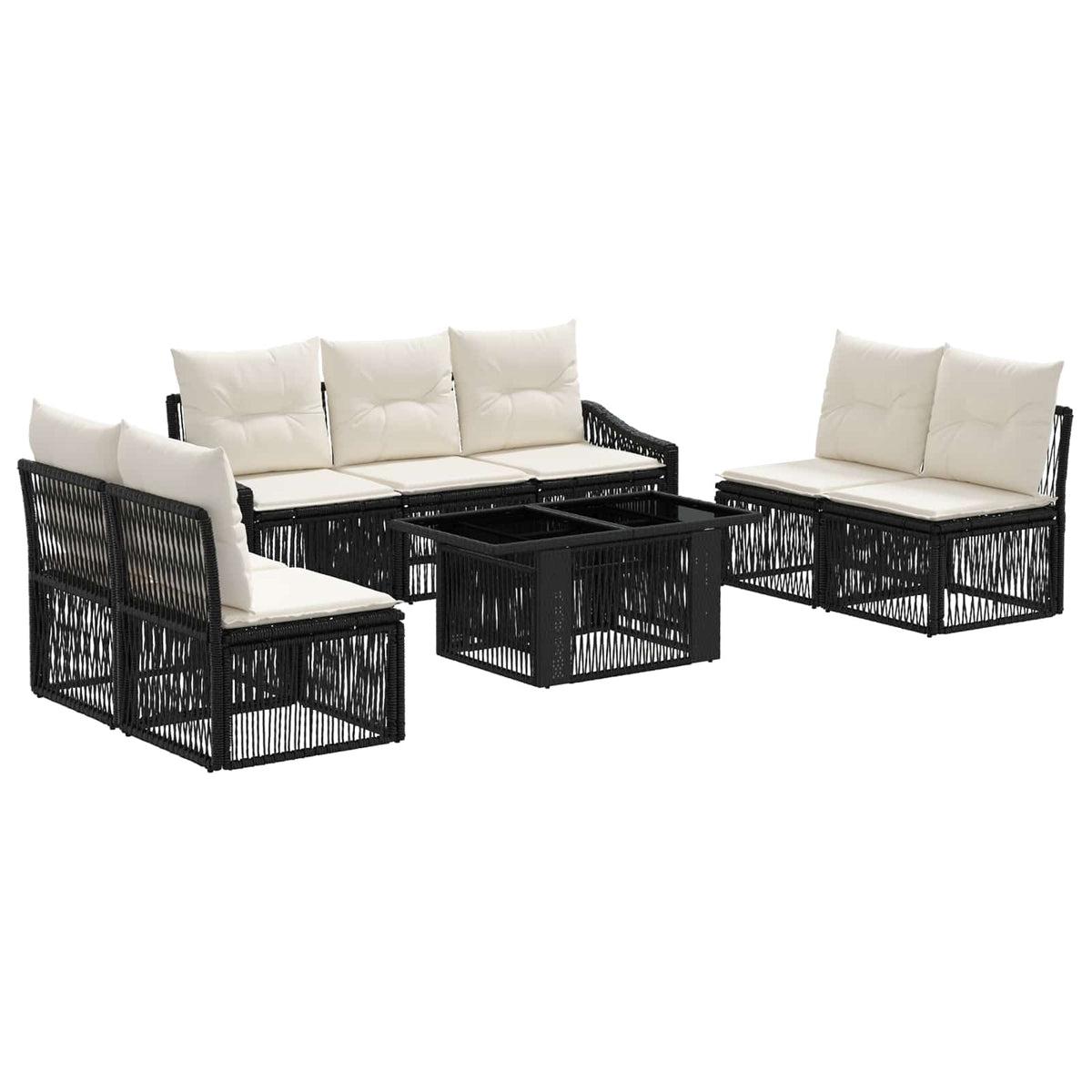 Gartensofa-set 8 stk. Schwarz und Cremeweiß Poly-Rattan