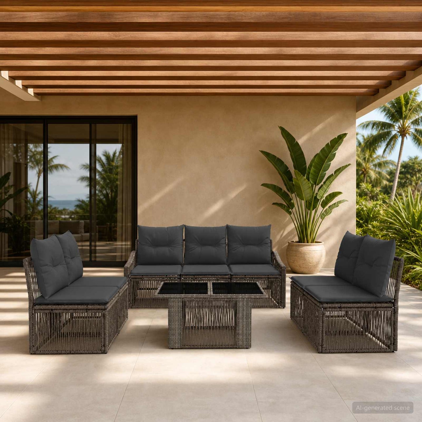 Gartensofa-set 8 stk. Grau und Dunkelgrau Poly-Rattan