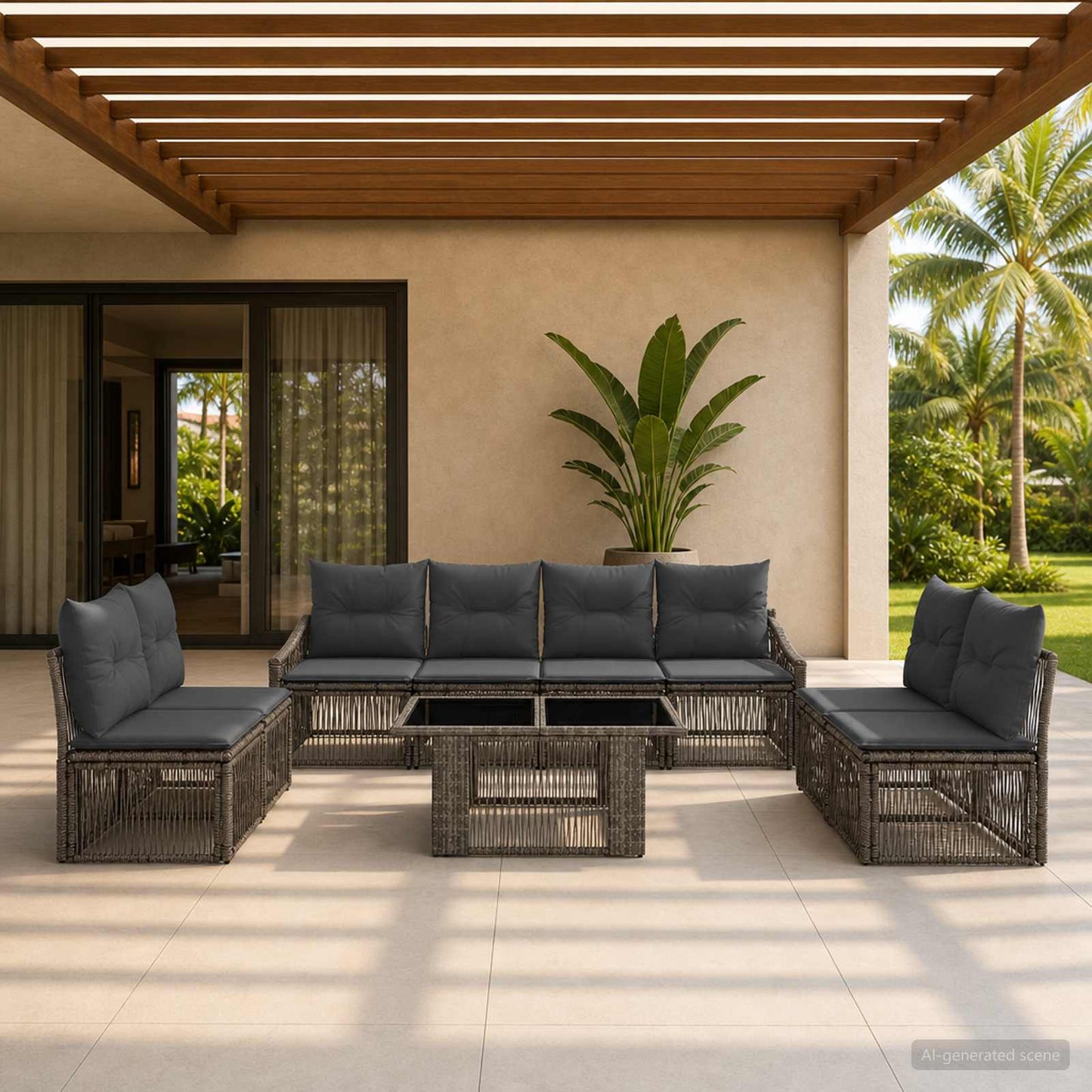 Gartensofa-set 9 stk. Grau und Dunkelgrau Poly-Rattan