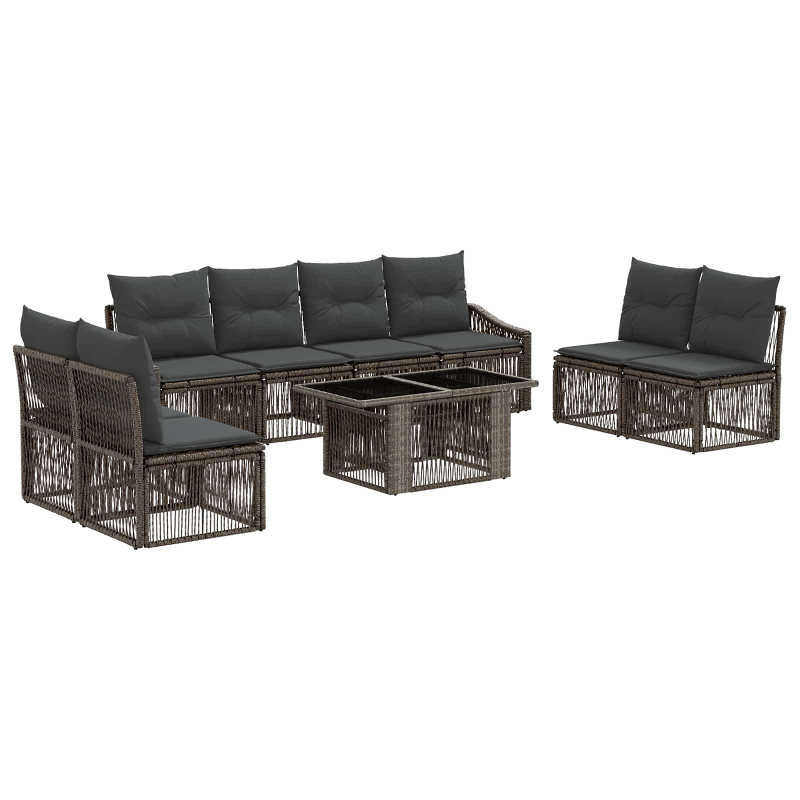 Gartensofa-set 9 stk. Grau und Dunkelgrau Poly-Rattan