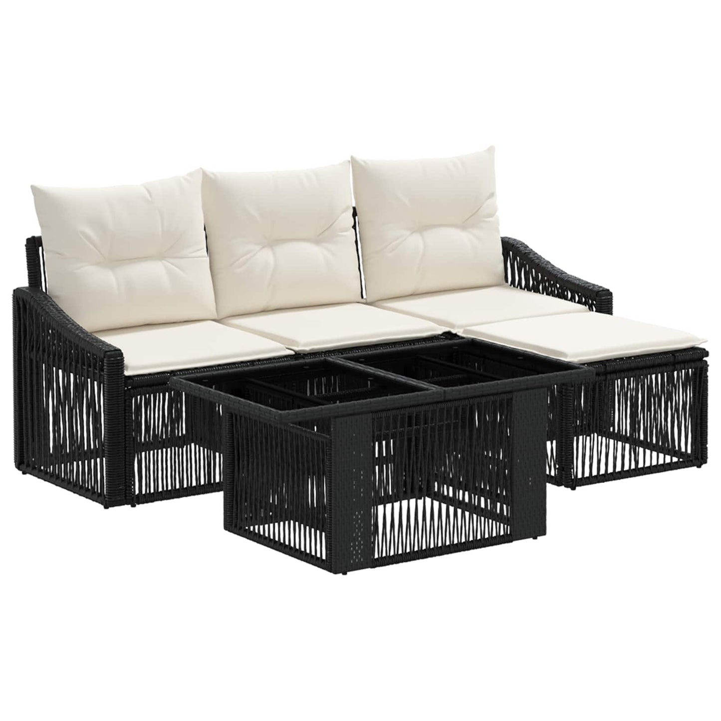 Gartensofa-set 5 stk. Schwarz und Cremeweiß Poly-Rattan