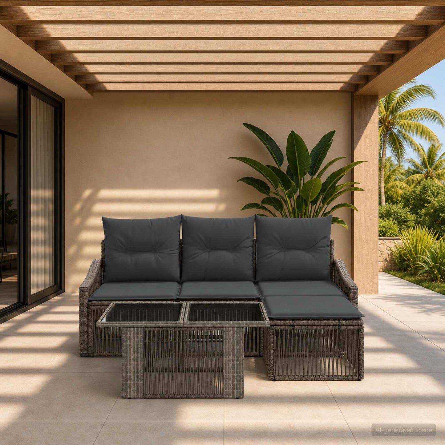 Gartensofa-set 5 stk. Grau und Dunkelgrau Poly-Rattan