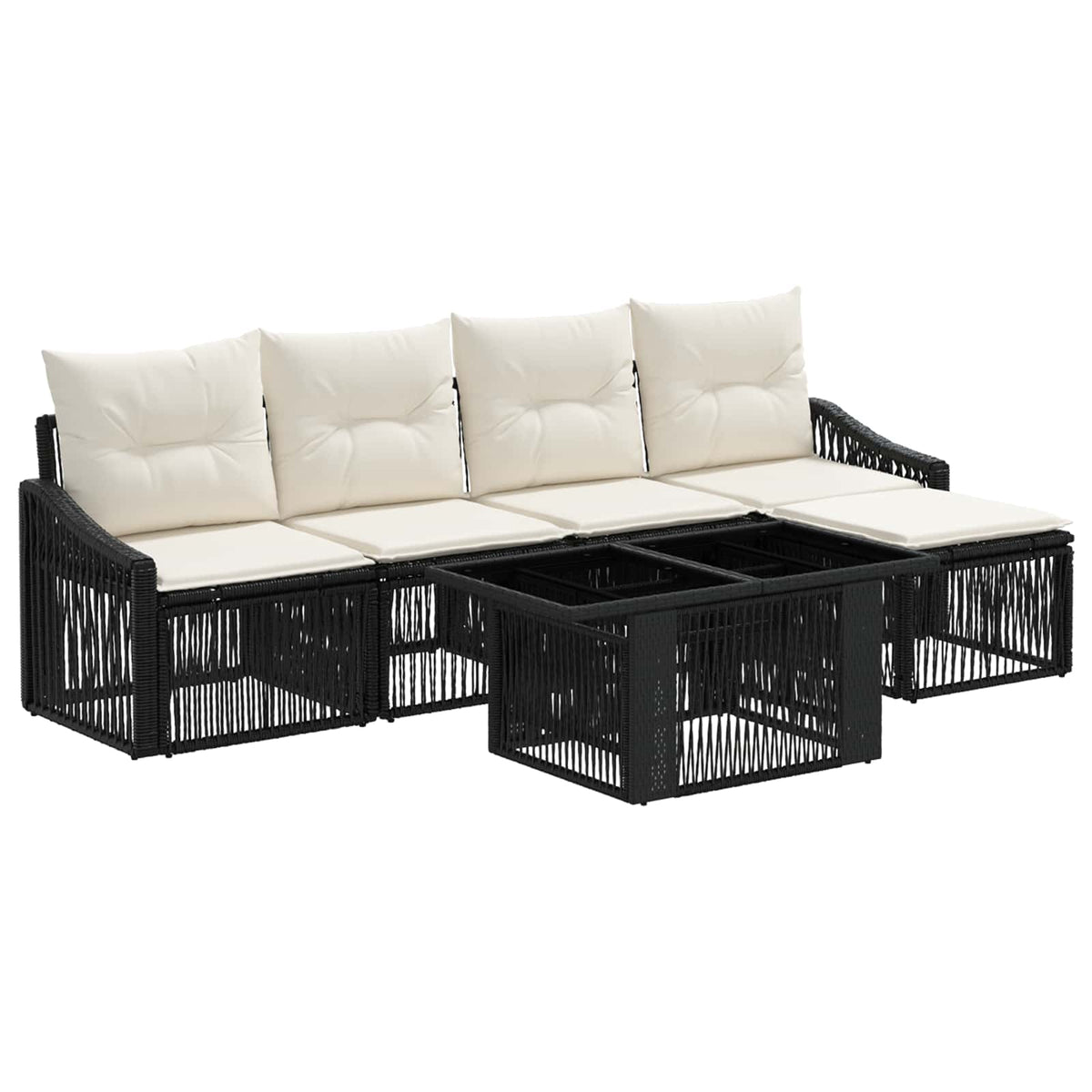 Gartensofa-set 6 stk. Schwarz und Cremeweiß Poly-Rattan