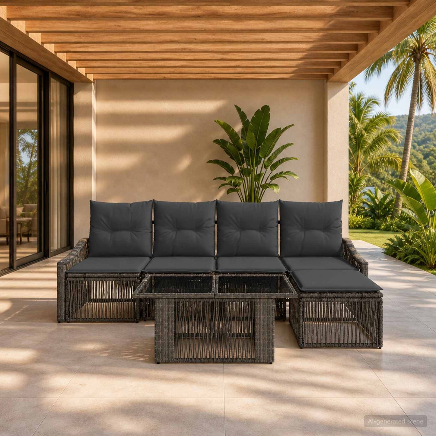 Gartensofa-set 6 stk. Grau und Dunkelgrau Poly-Rattan