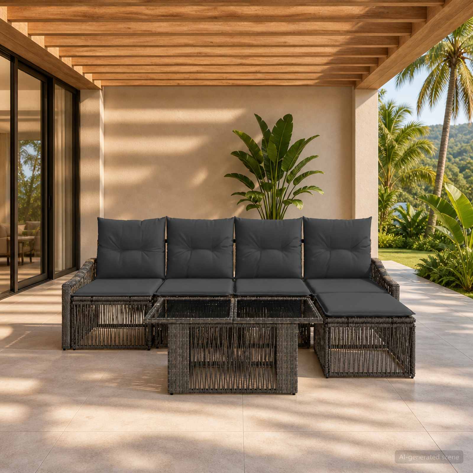 Gartensofa-set 6 stk. Grau und Dunkelgrau Poly-Rattan