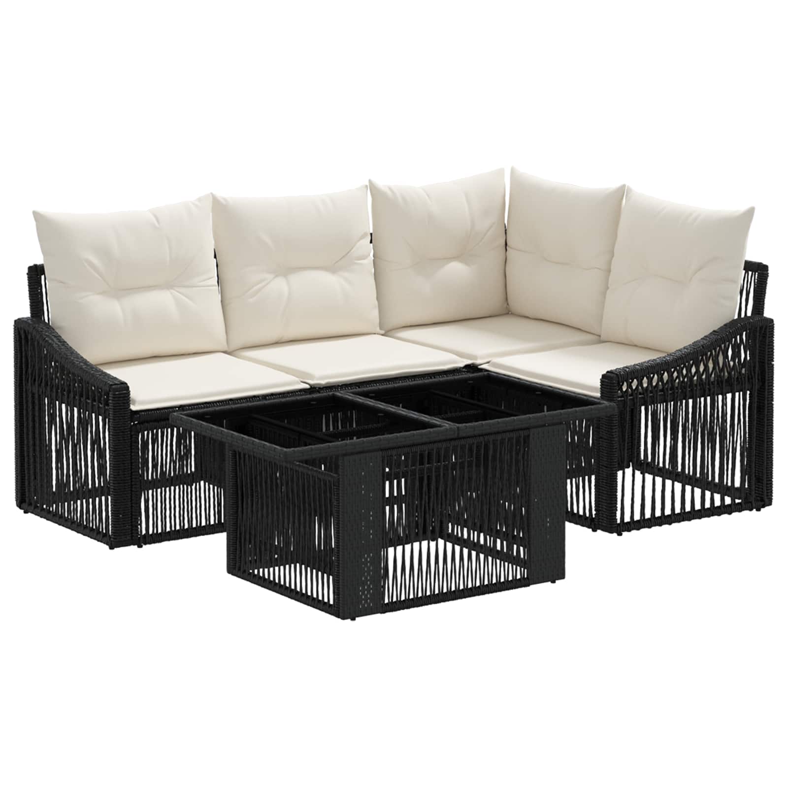Gartensofa-set 5 stk. Schwarz und Cremeweiß Poly-Rattan