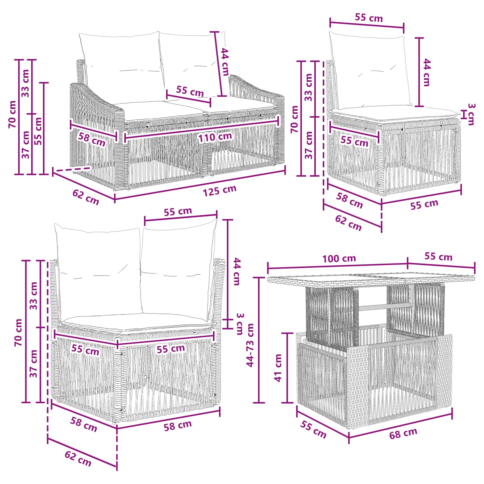 Gartensofa-set 5 stk. Schwarz und Cremeweiß Poly-Rattan