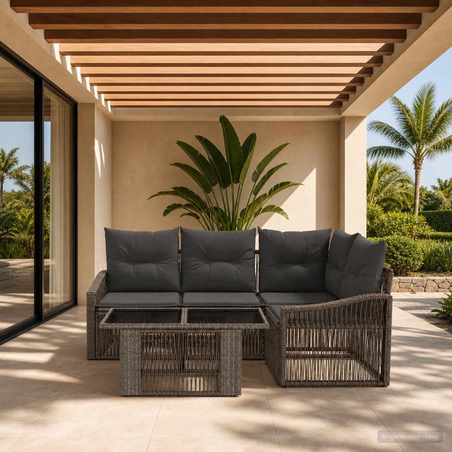 Gartensofa-set 5 stk. Grau und Dunkelgrau Poly-Rattan