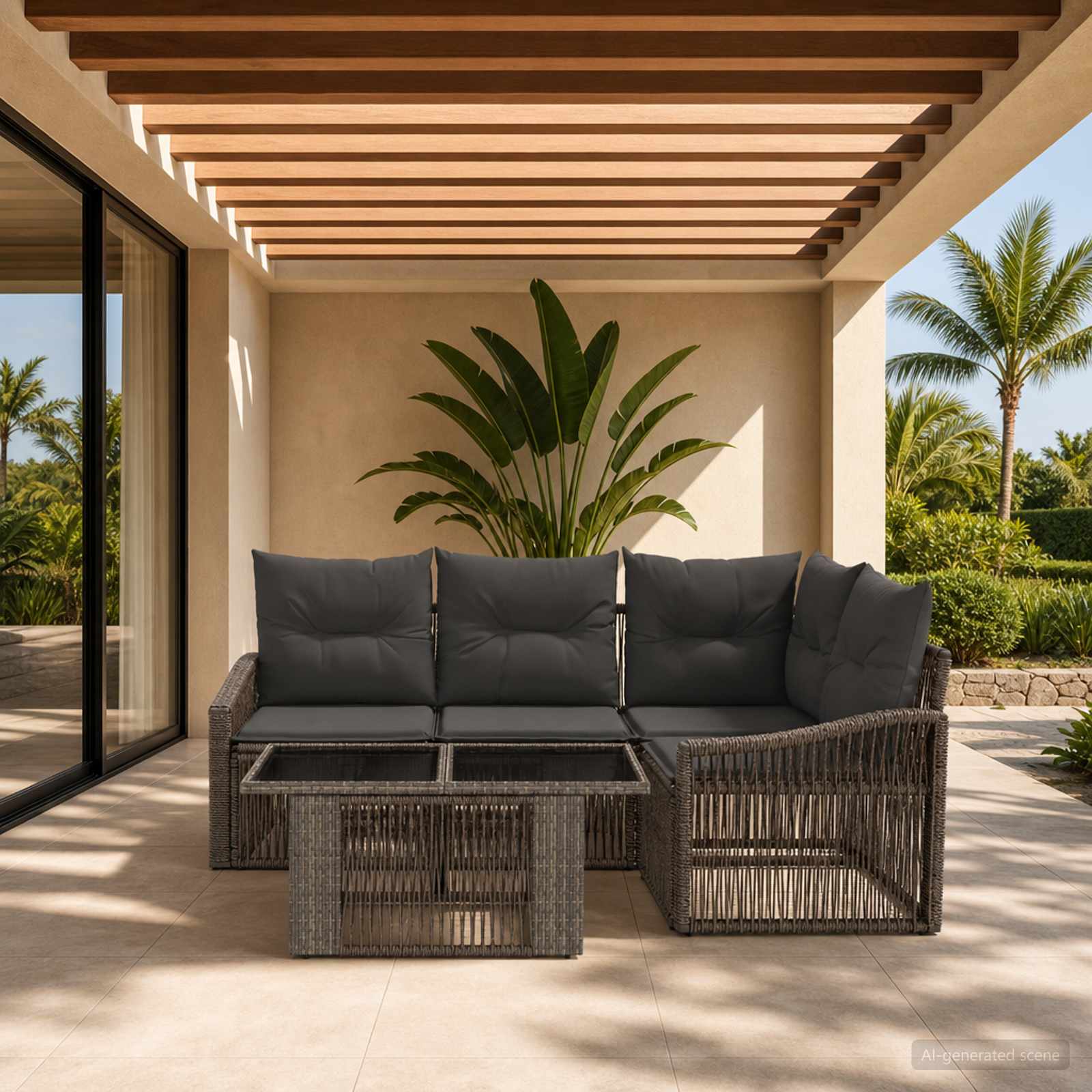 Gartensofa-set 5 stk. Grau und Dunkelgrau Poly-Rattan