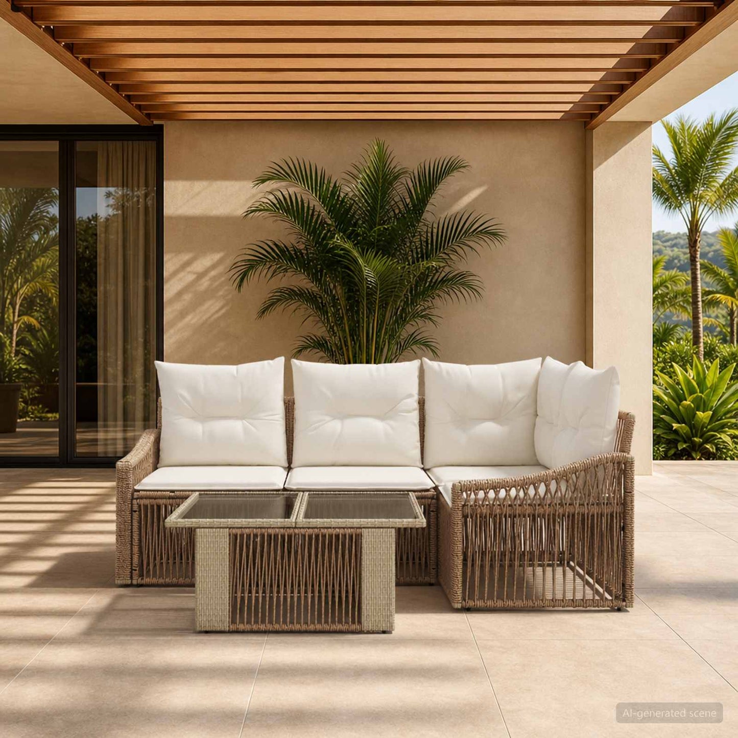 Gartensofa-set 5 stk. Beige und Cremeweiß Poly-Rattan
