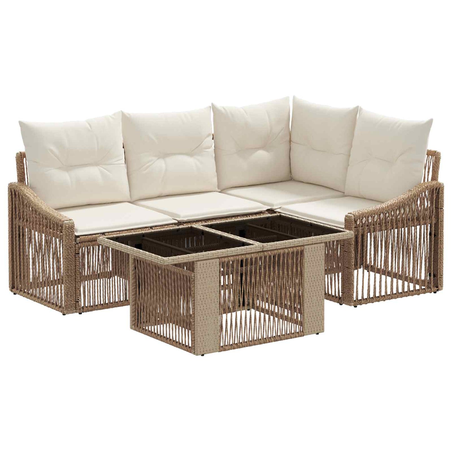 Gartensofa-set 5 stk. Beige und Cremeweiß Poly-Rattan