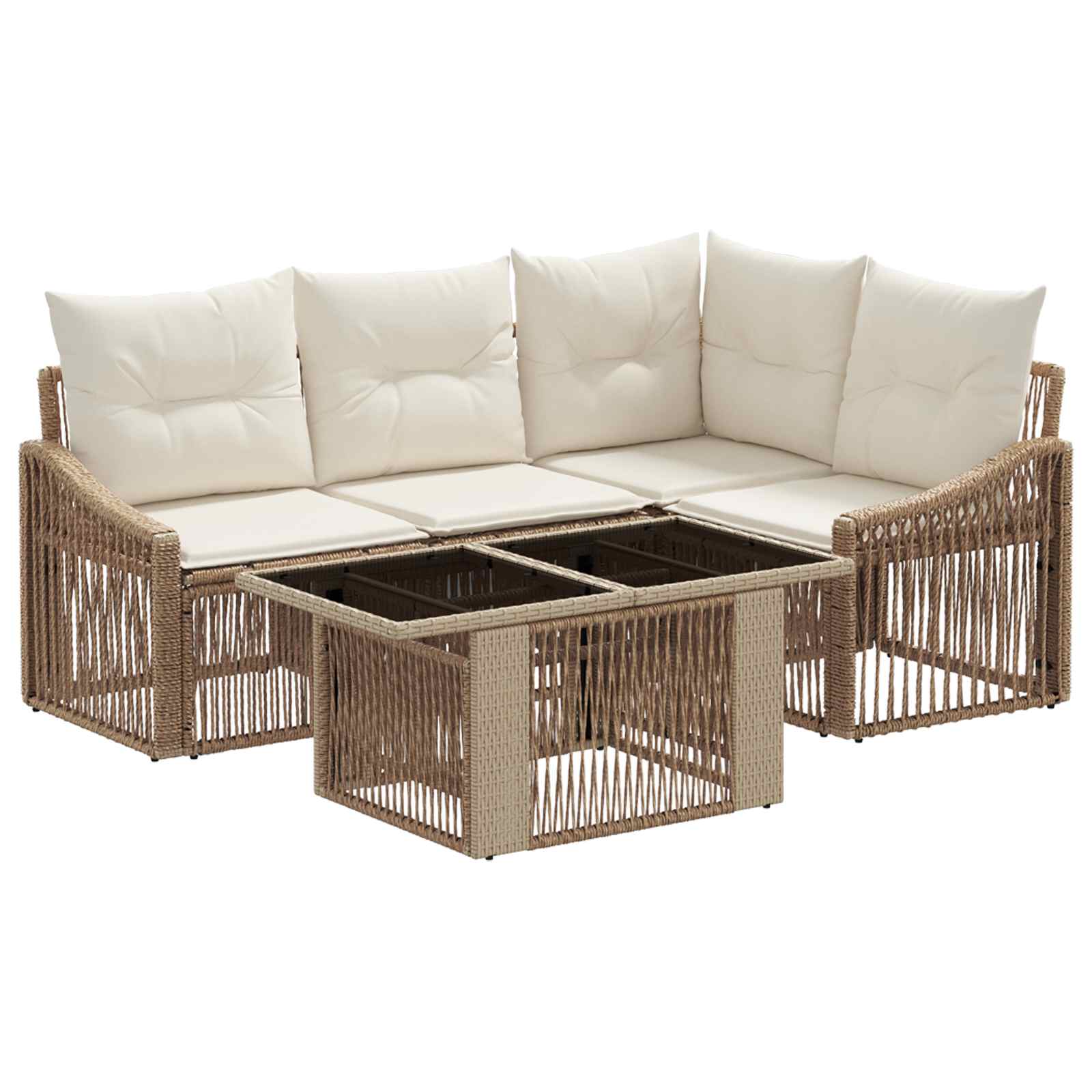 Gartensofa-set 5 stk. Beige und Cremeweiß Poly-Rattan