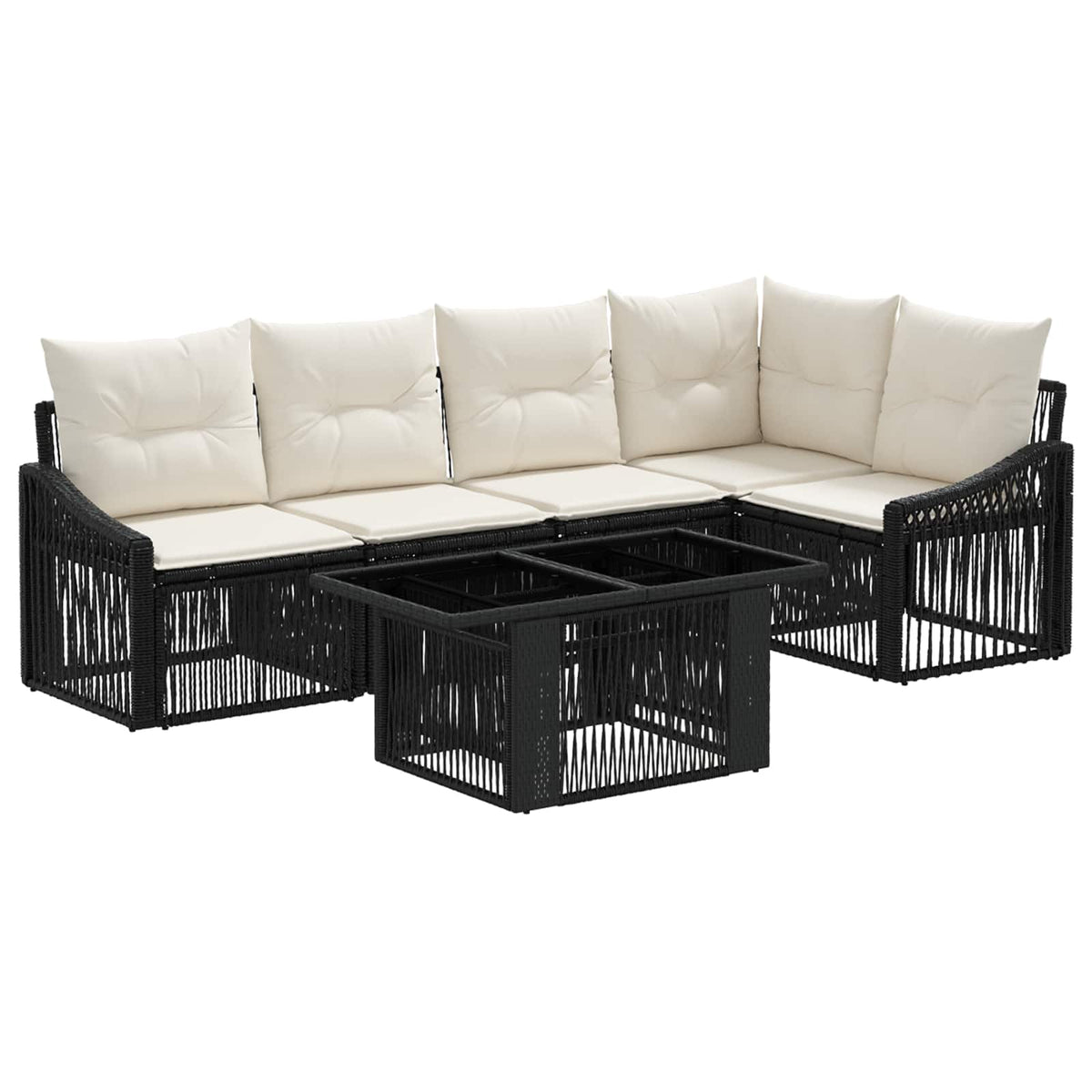 Gartensofa-set 6 stk. Schwarz und Cremeweiß Poly-Rattan