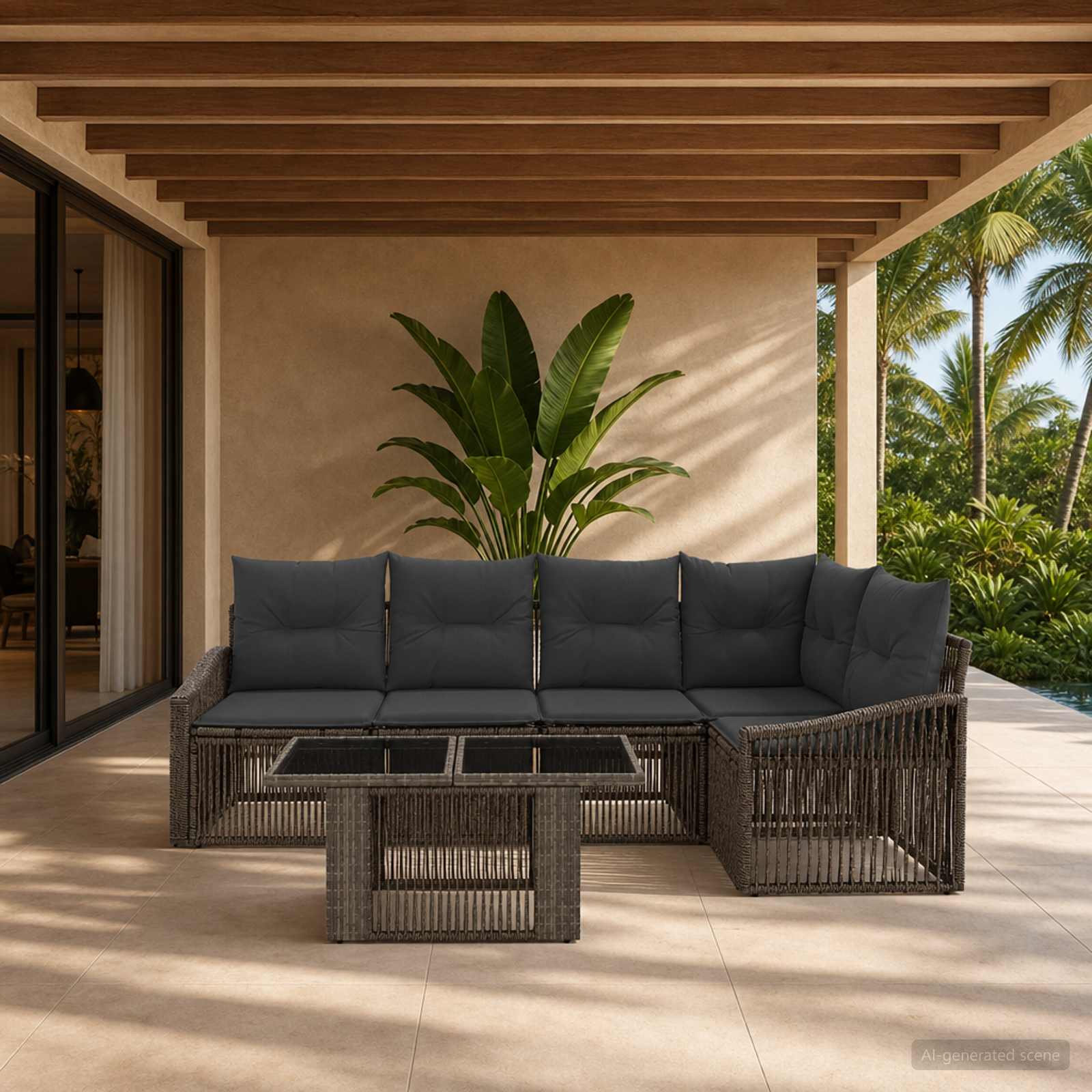 Gartensofa-set 6 stk. Grau und Dunkelgrau Poly-Rattan